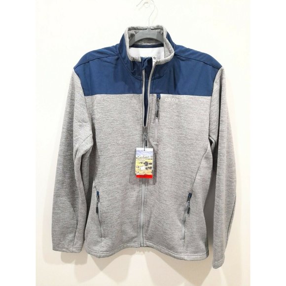 Orvis men's bonded mesh fleece full zip jacket in Grey & Blue Size M - Picture 1 of 6